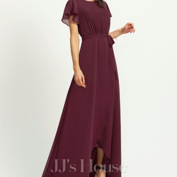 Jjhouse A-line Scoop, Asymmetrical, Chiffon bridesmaids dress with ruffle - Picture 4 of 6